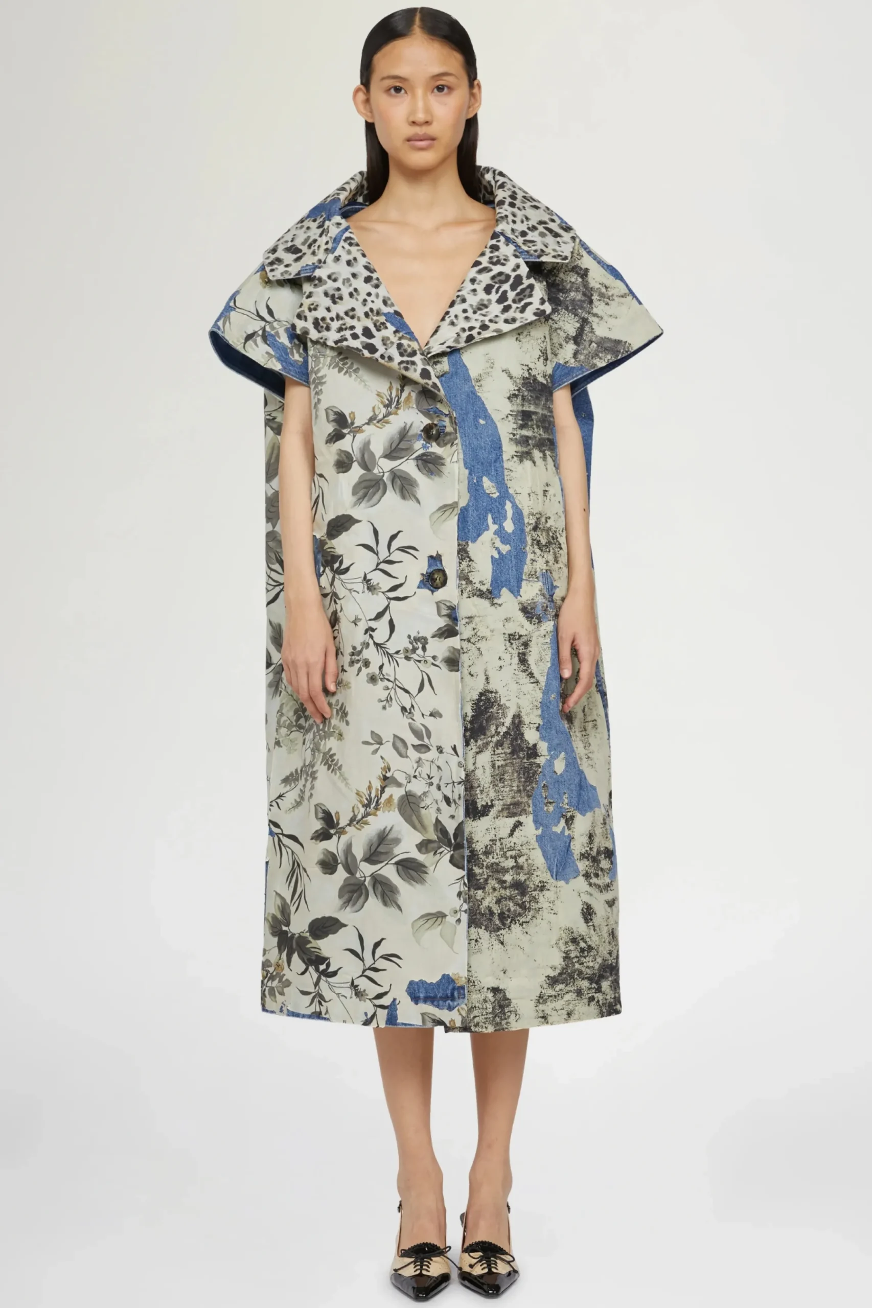 Cappotto in Denim Stampa Tropicale
