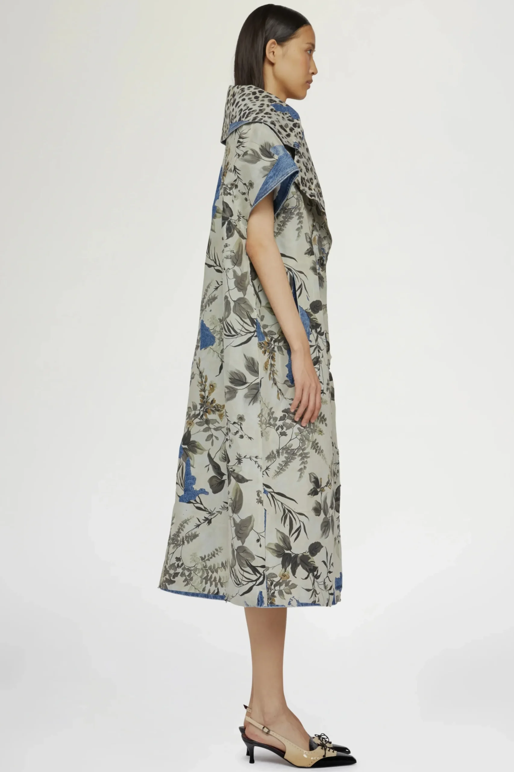 Cappotto in Denim Stampa Tropicale