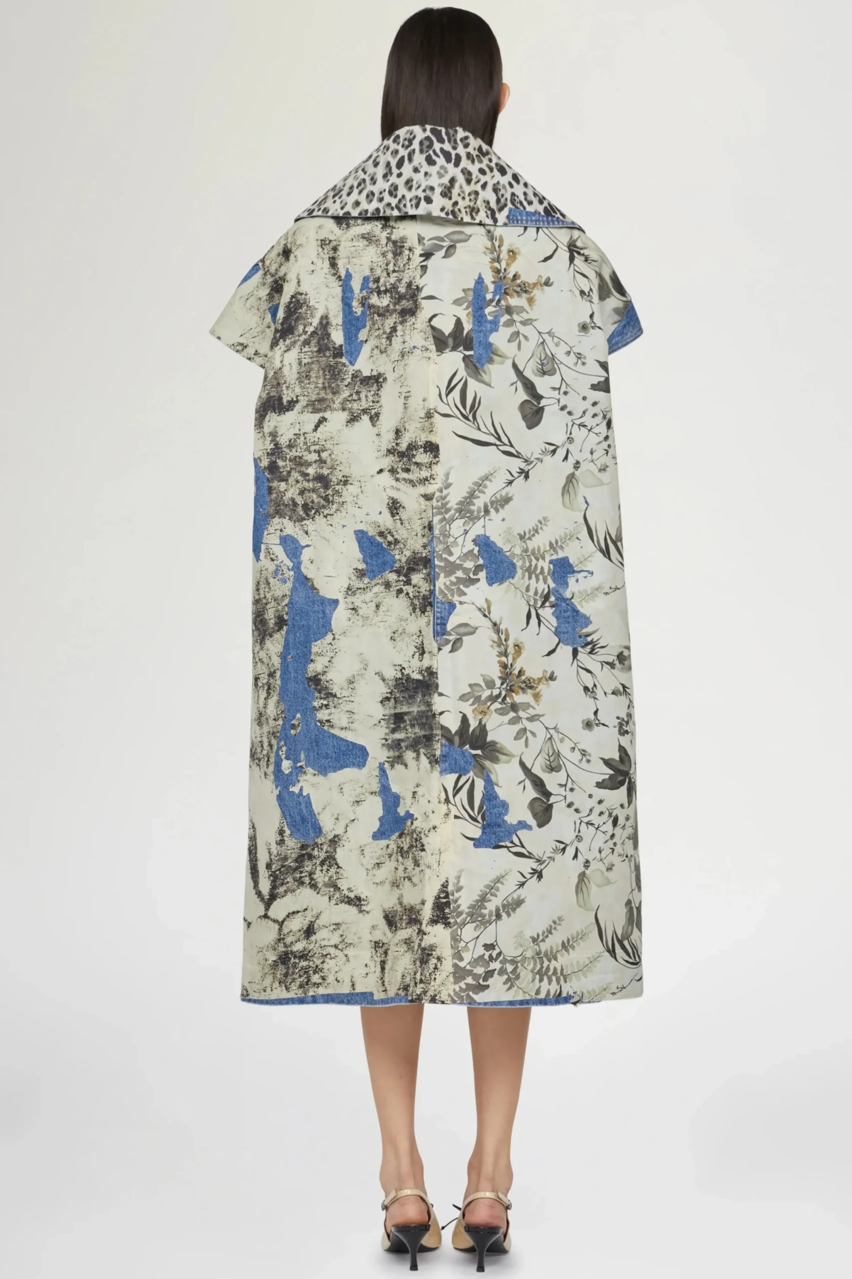 Cappotto in Denim Stampa Tropicale