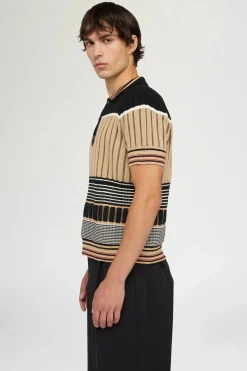 Polo in Maglia Beige & Nera